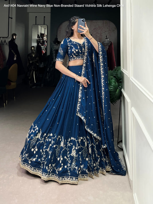 Ard1404 Navratri Wine Navy Blue Non-Branded Staard Vichitra Silk Lehenga Choli