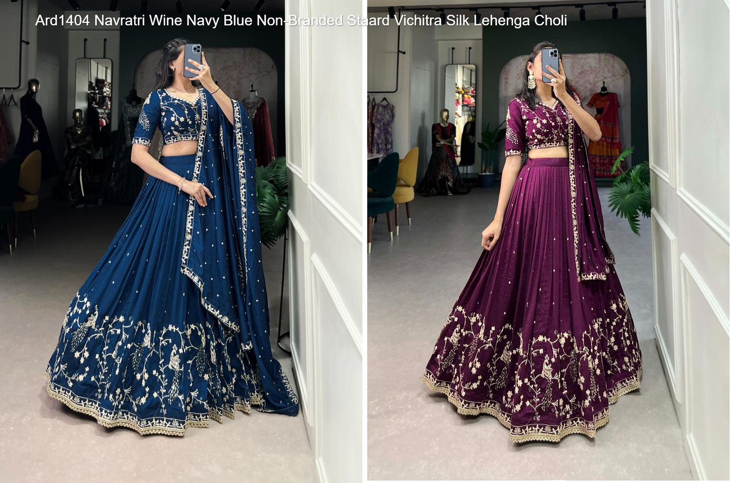 Ard1404 Navratri Wine Navy Blue Non-Branded Staard Vichitra Silk Lehenga Choli