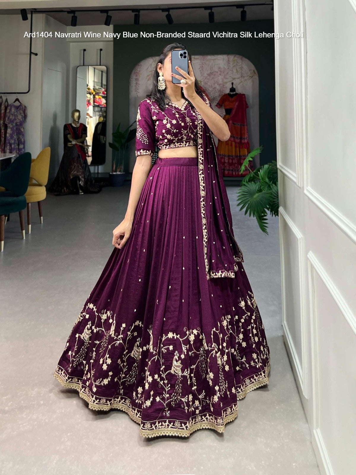 Ard1404 Navratri Wine Navy Blue Non-Branded Staard Vichitra Silk Lehenga Choli