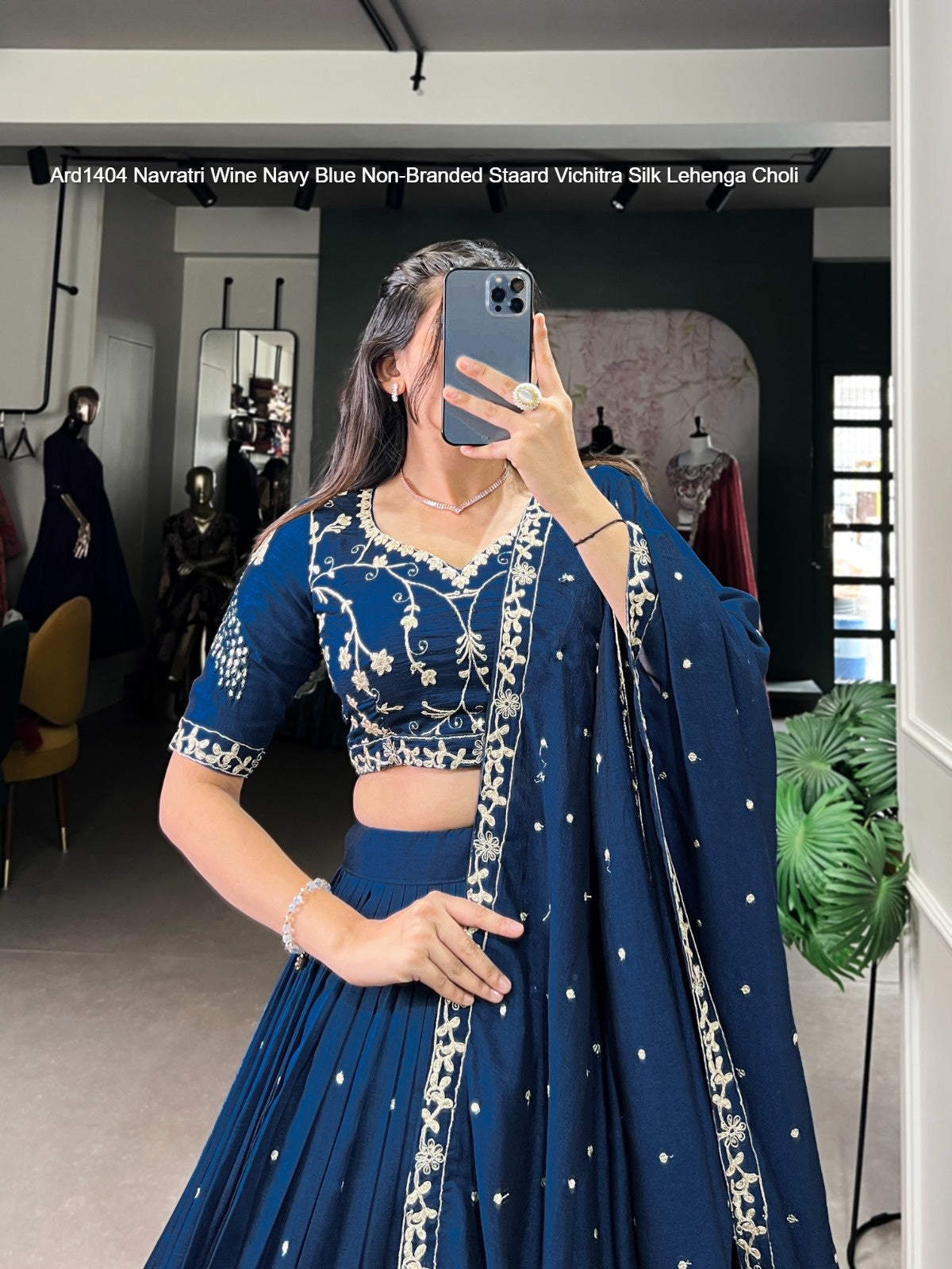 Ard1404 Navratri Wine Navy Blue Non-Branded Staard Vichitra Silk Lehenga Choli