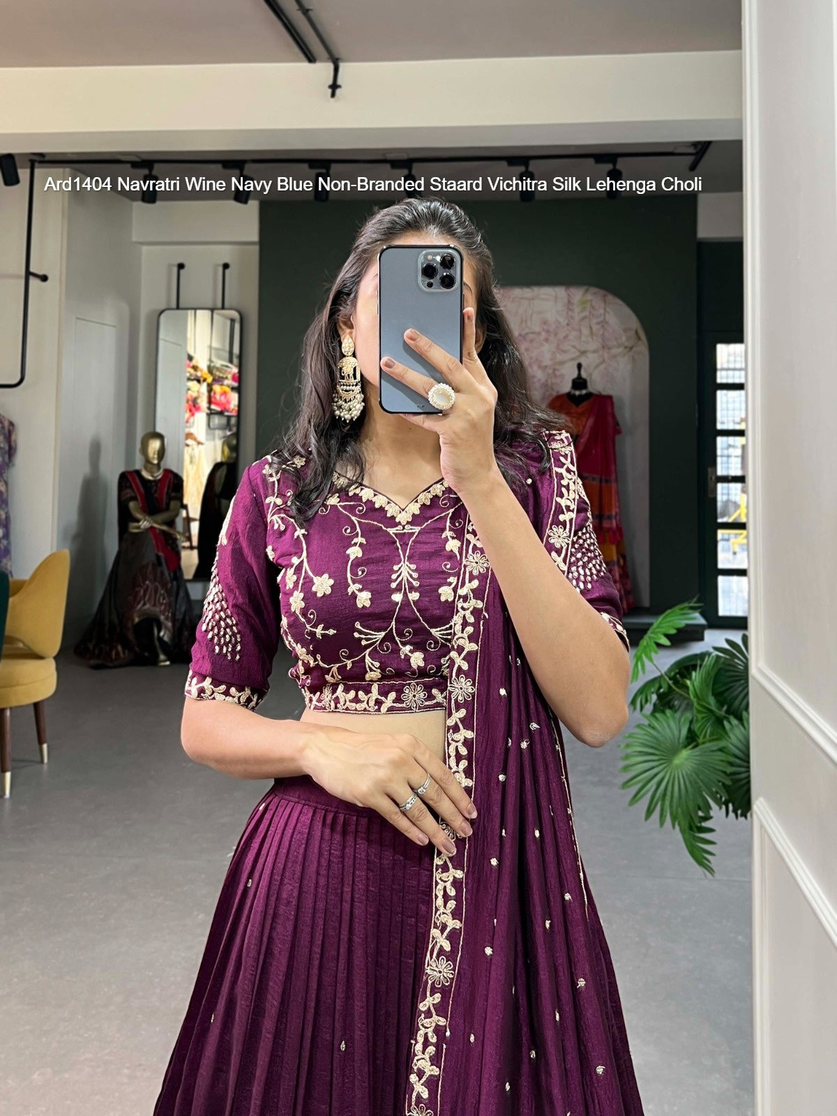 Ard1404 Navratri Wine Navy Blue Non-Branded Staard Vichitra Silk Lehenga Choli