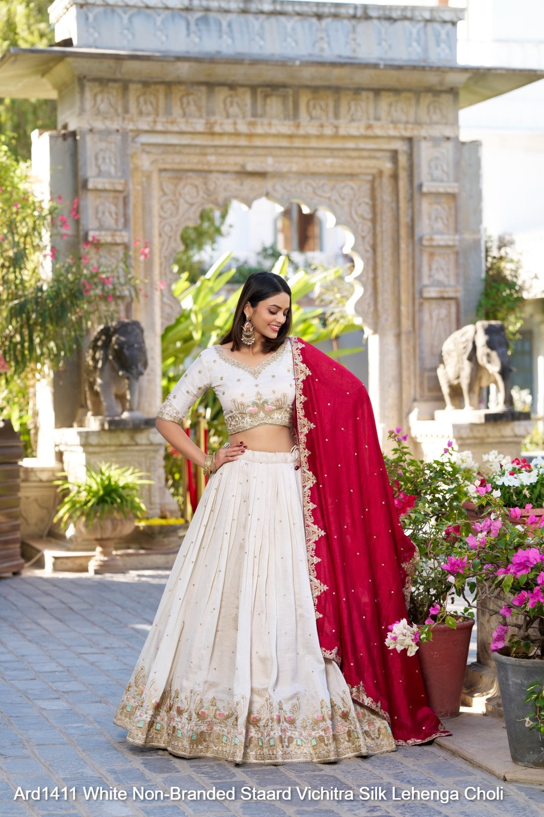 Ard1411 White Non-Branded Staard Vichitra Silk Lehenga Choli