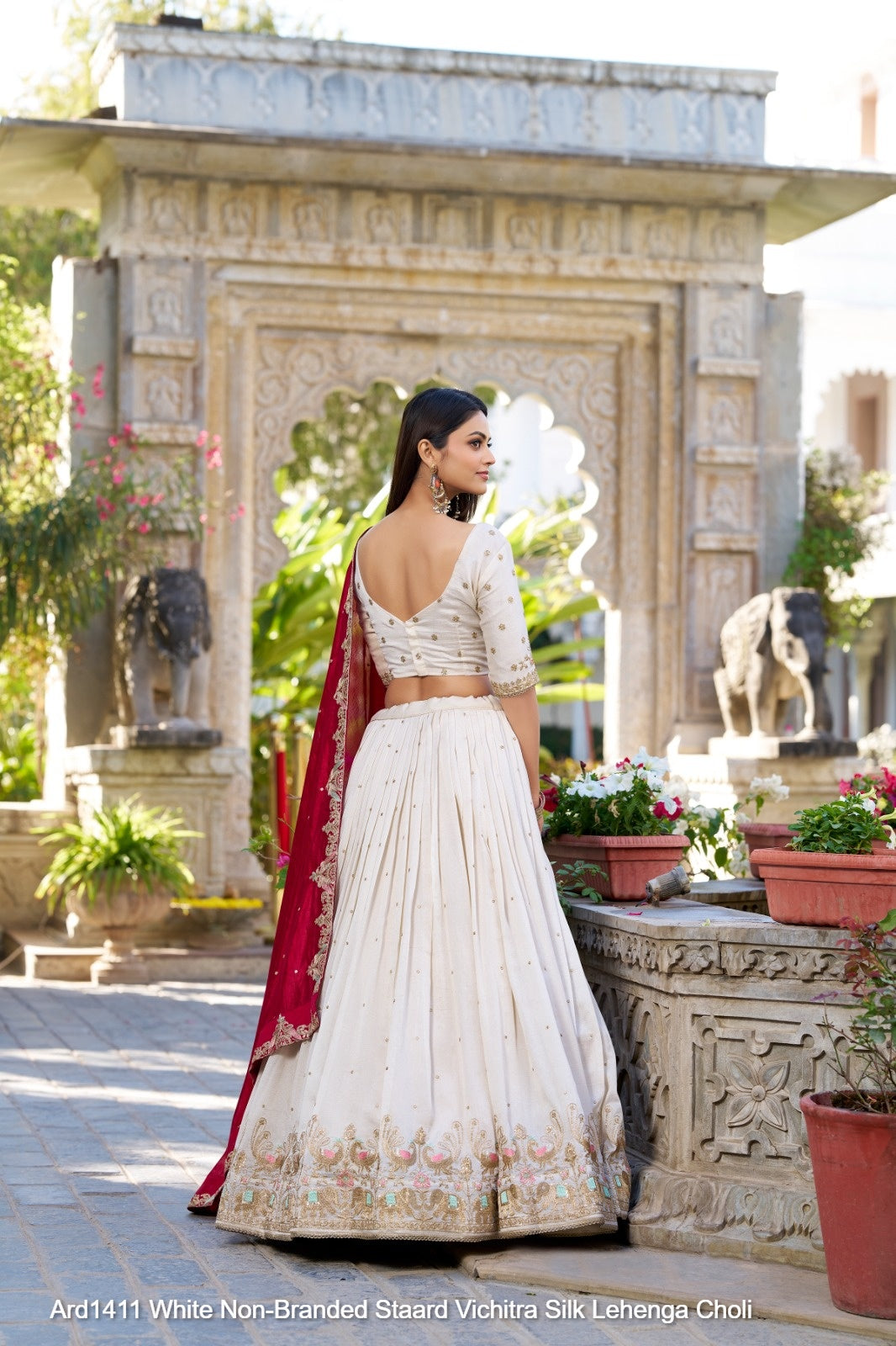 Ard1411 White Non-Branded Staard Vichitra Silk Lehenga Choli