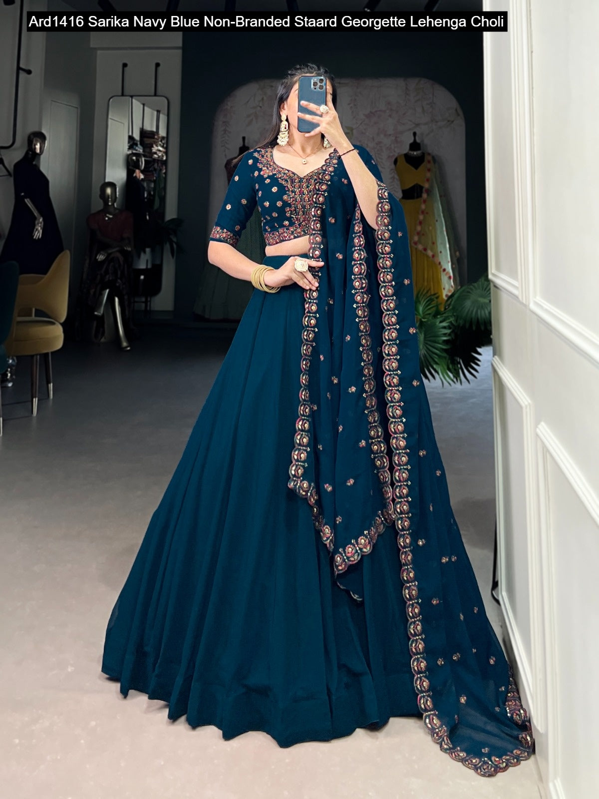 Ard1416 Sarika Navy Blue Non-Branded Staard Georgette Lehenga Choli