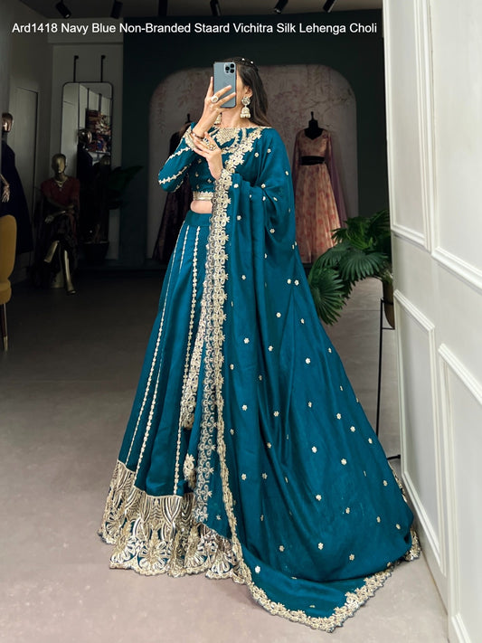 Ard1418 Navy Blue Non-Branded Staard Vichitra Silk Lehenga Choli