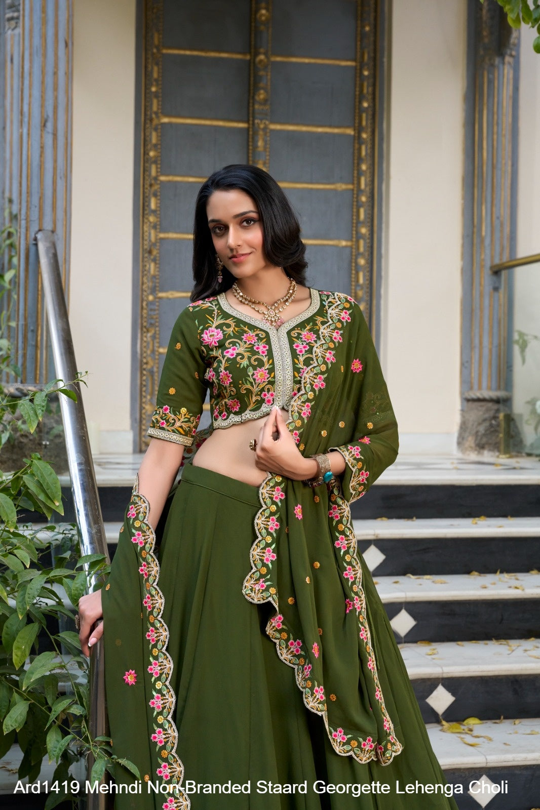 Ard1419 Mehndi Non-Branded Staard Georgette Lehenga Choli