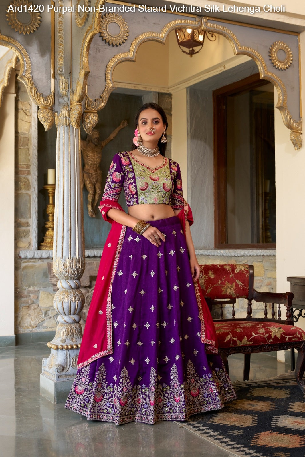 Ard1420 Purpal Non-Branded Staard Vichitra Silk Lehenga Choli