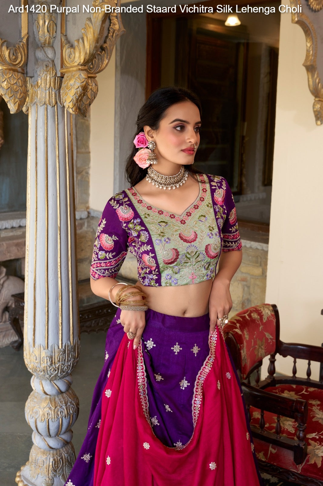 Ard1420 Purpal Non-Branded Staard Vichitra Silk Lehenga Choli
