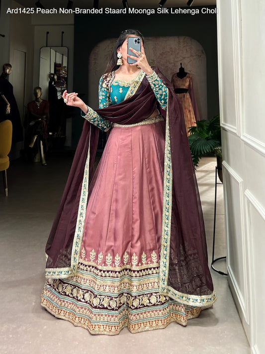Ard1425 Peach Non-Branded Staard Moonga Silk Lehenga Choli