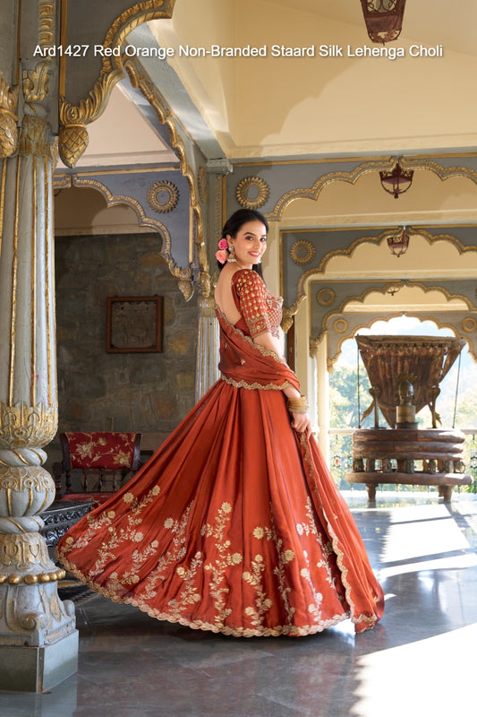 Ard1427 Red Orange Non-Branded Staard Silk Lehenga Choli