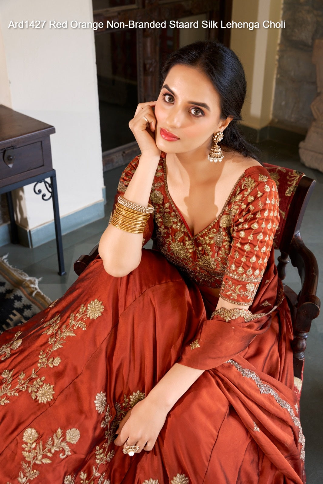 Ard1427 Red Orange Non-Branded Staard Silk Lehenga Choli