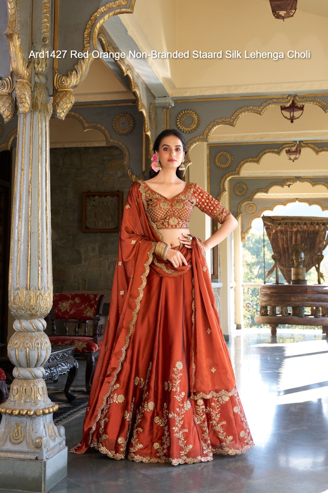 Ard1427 Red Orange Non-Branded Staard Silk Lehenga Choli