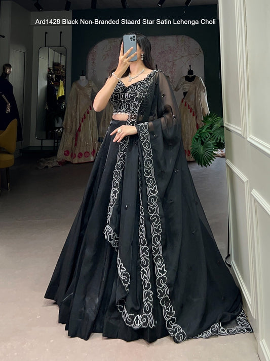 Ard1428 Black Non-Branded Staard Star Satin Lehenga Choli