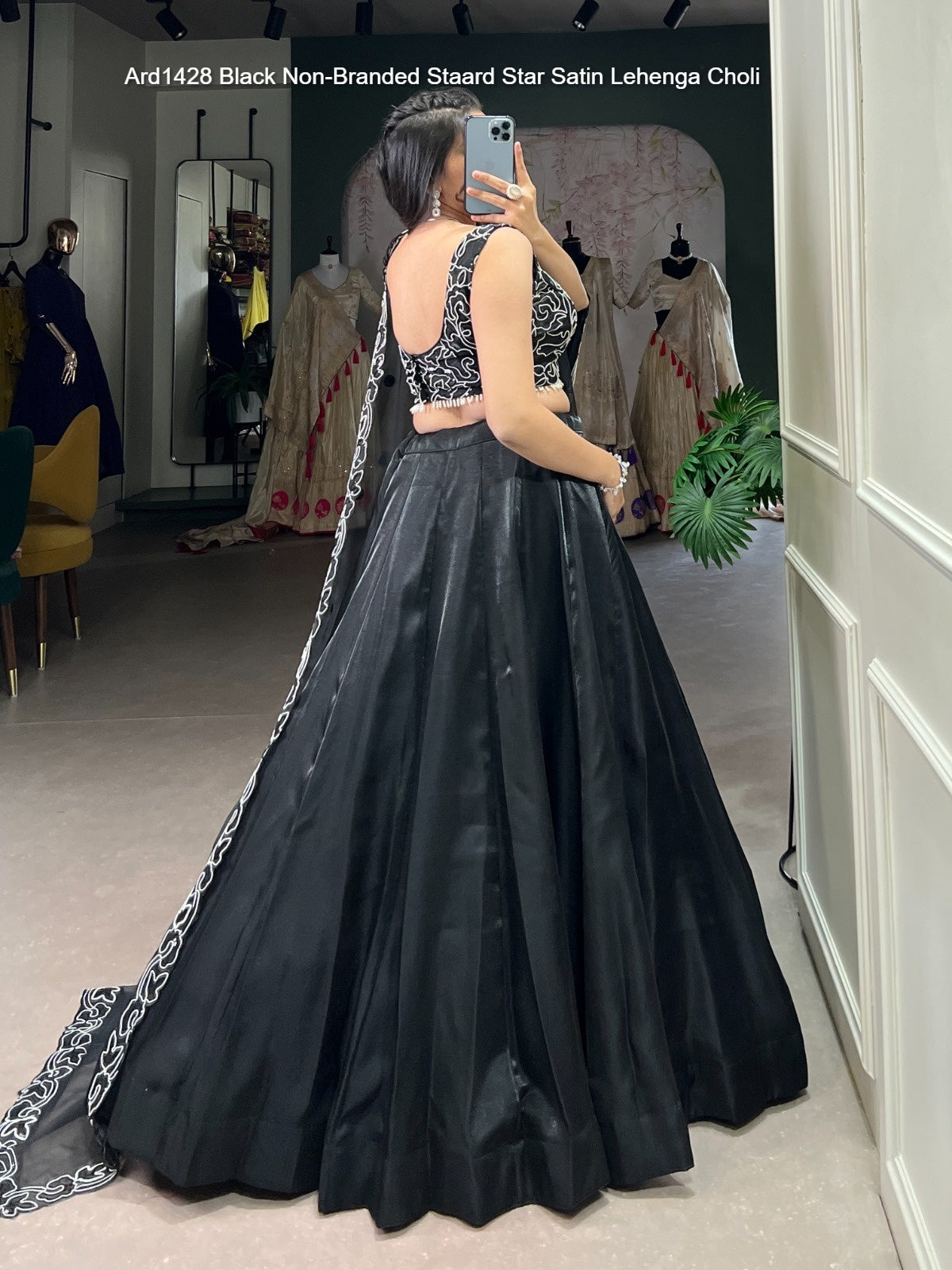 Ard1428 Black Non-Branded Staard Star Satin Lehenga Choli