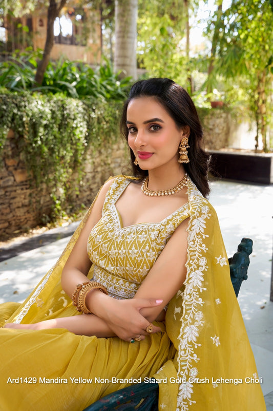 Ard1429 Mandira Yellow Non-Branded Staard Gold Crush Lehenga Choli
