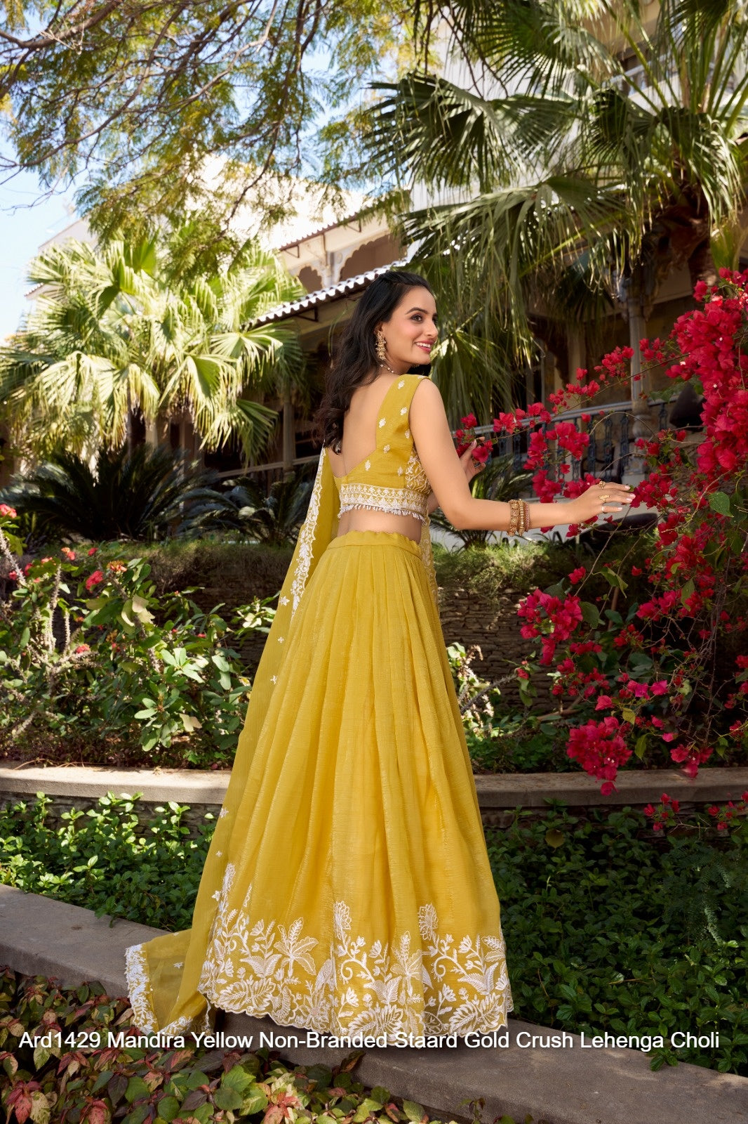 Ard1429 Mandira Yellow Non-Branded Staard Gold Crush Lehenga Choli
