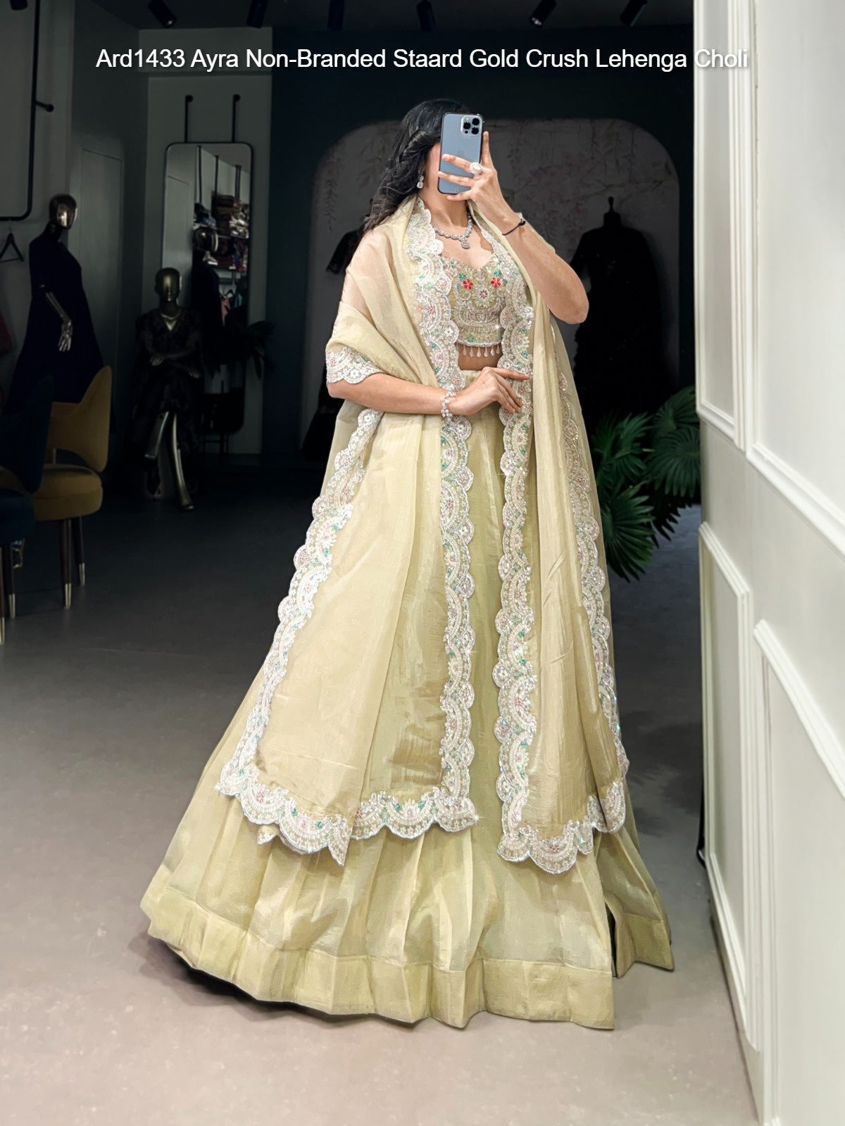 Ard1433 Ayra Non-Branded Staard Gold Crush Lehenga Choli