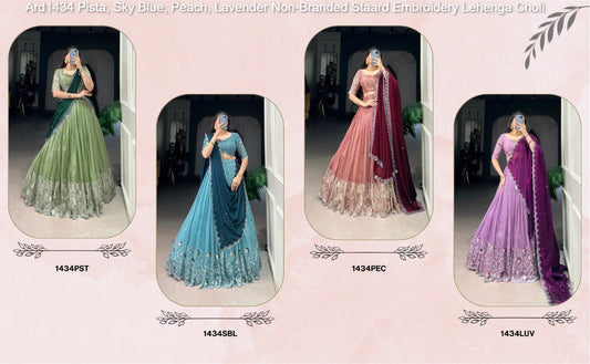 Ard1434 Pista, Sky Blue, Peach, Lavender Non-Branded Staard Embroidery Lehenga Choli