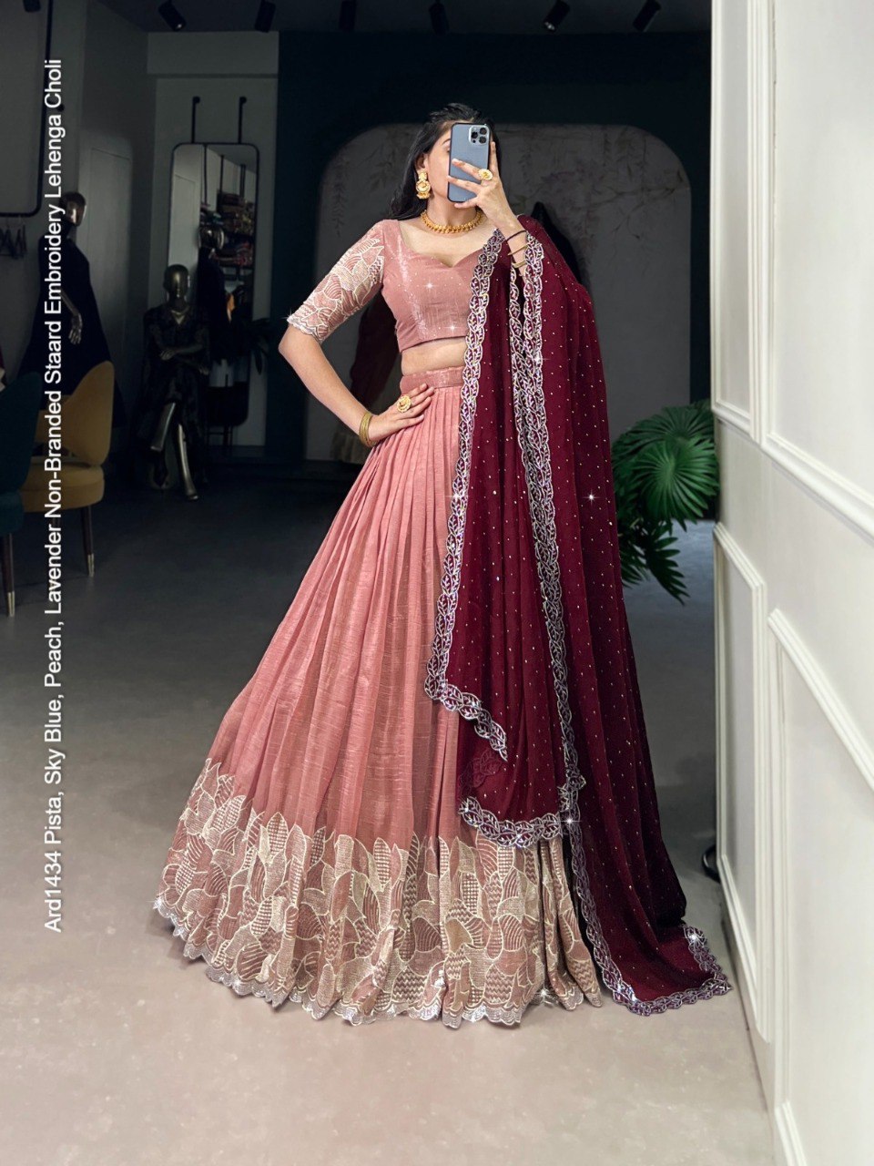Ard1434 Pista, Sky Blue, Peach, Lavender Non-Branded Staard Embroidery Lehenga Choli