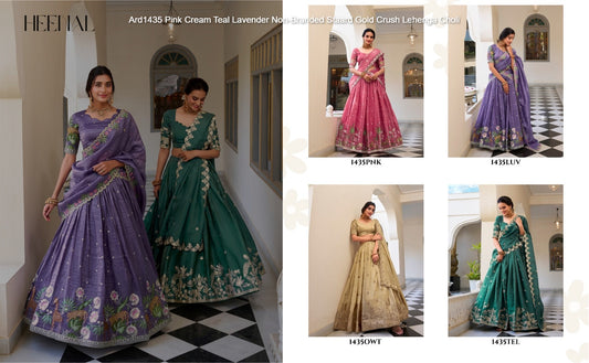 Ard1435 Pink Cream Teal Lavender Non-Branded Staard Gold Crush Lehenga Choli
