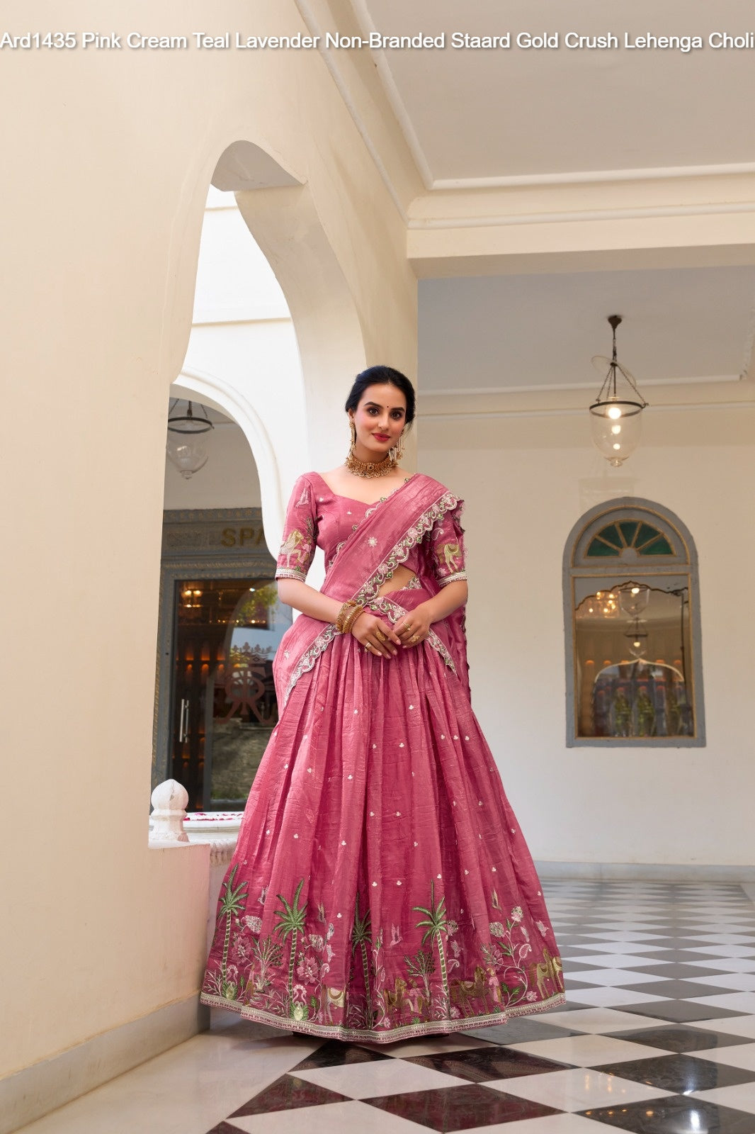 Ard1435 Pink Cream Teal Lavender Non-Branded Staard Gold Crush Lehenga Choli
