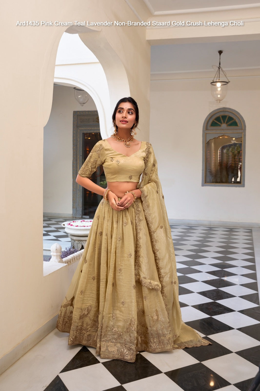 Ard1435 Pink Cream Teal Lavender Non-Branded Staard Gold Crush Lehenga Choli