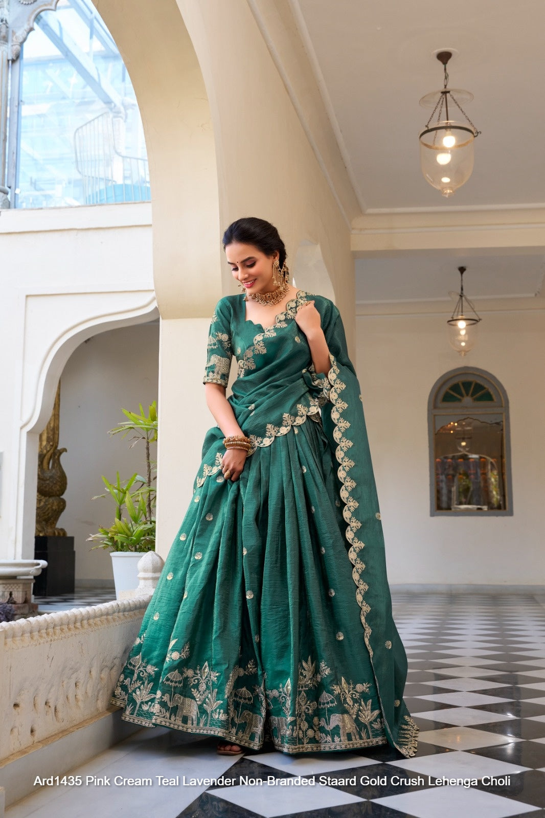 Ard1435 Pink Cream Teal Lavender Non-Branded Staard Gold Crush Lehenga Choli