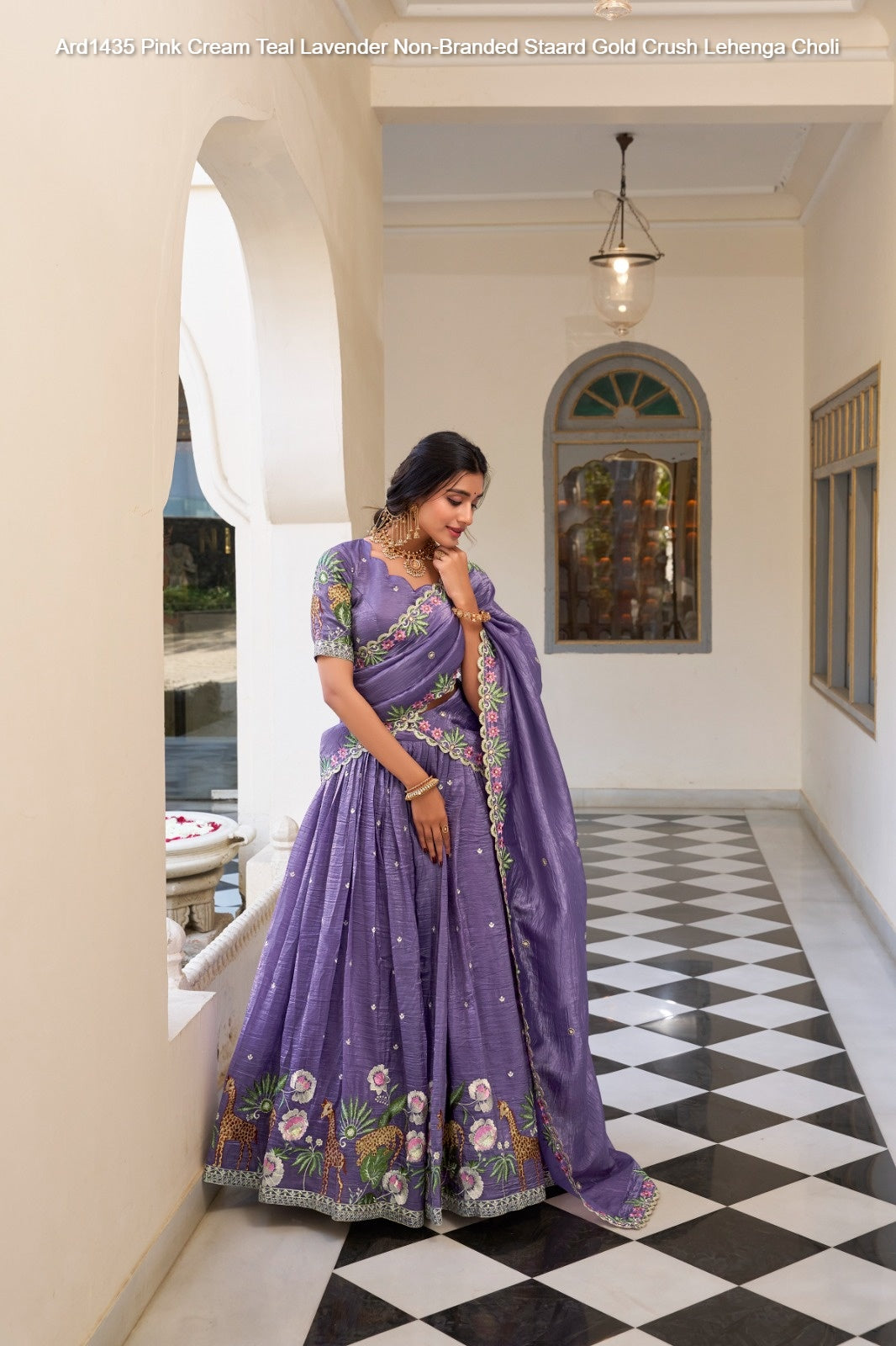 Ard1435 Pink Cream Teal Lavender Non-Branded Staard Gold Crush Lehenga Choli
