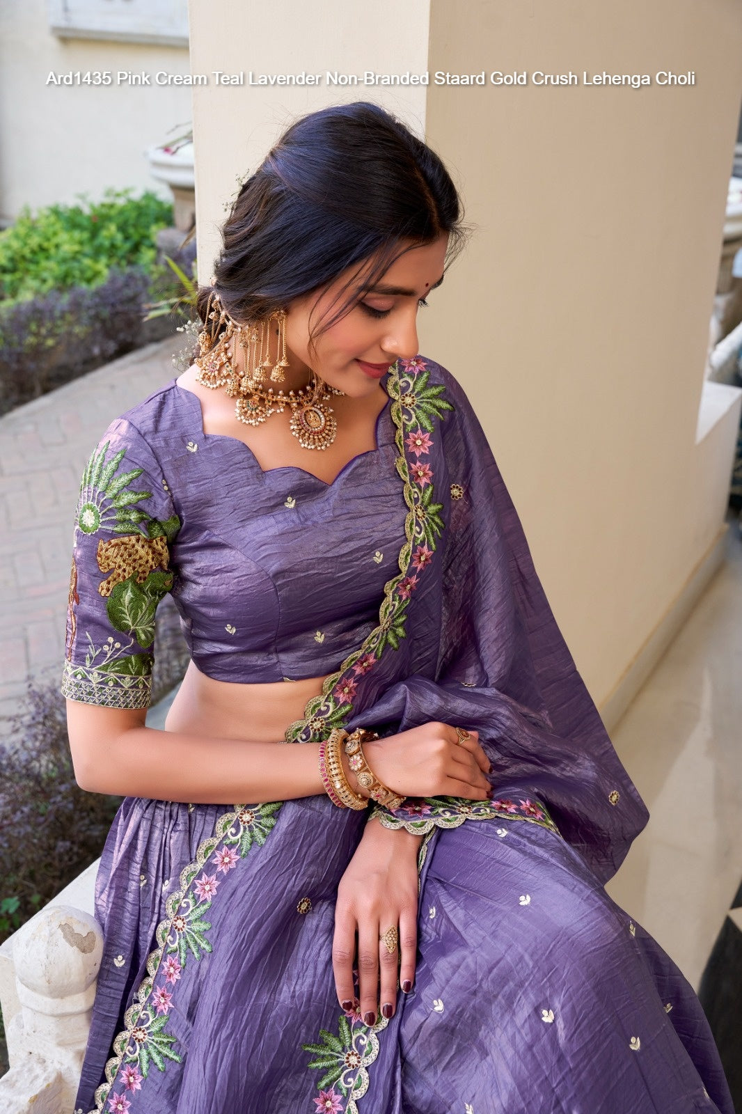 Ard1435 Pink Cream Teal Lavender Non-Branded Staard Gold Crush Lehenga Choli