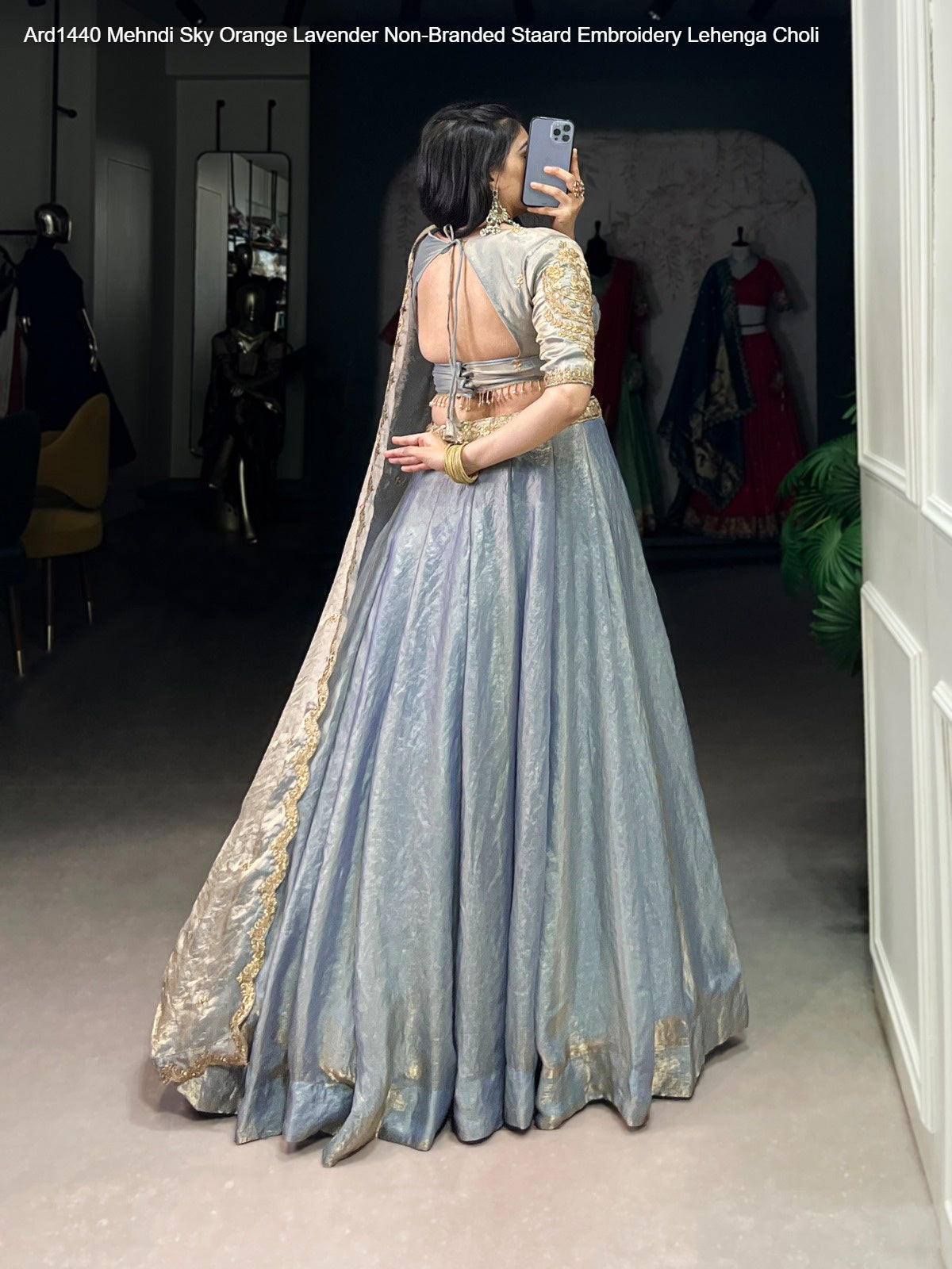 Ard1440 Mehndi Sky Orange Lavender Non-Branded Staard Embroidery Lehenga Choli