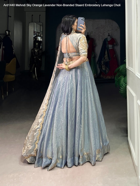 Ard1440 Mehndi Sky Orange Lavender Non-Branded Staard Embroidery Lehenga Choli