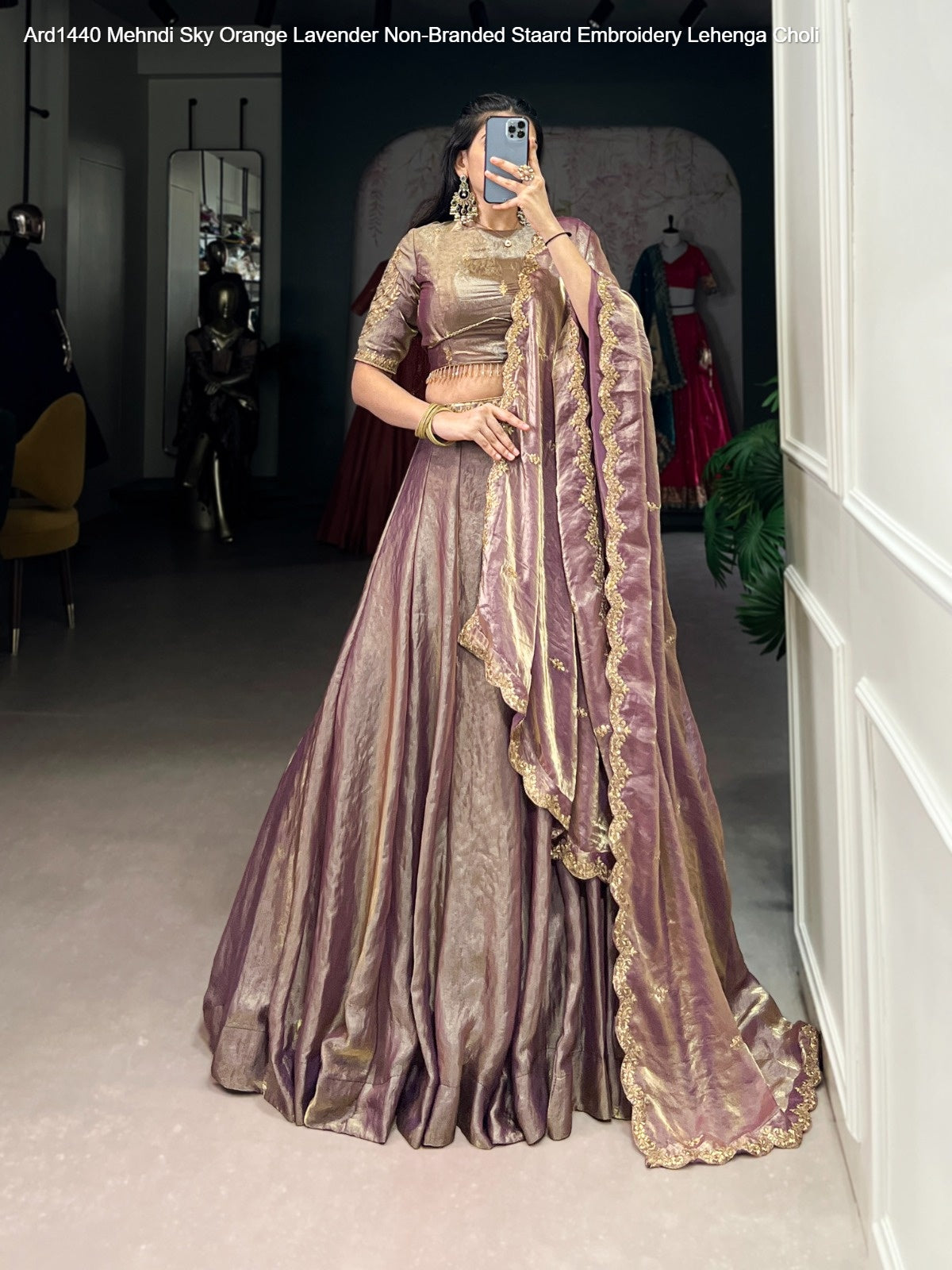 Ard1440 Mehndi Sky Orange Lavender Non-Branded Staard Embroidery Lehenga Choli