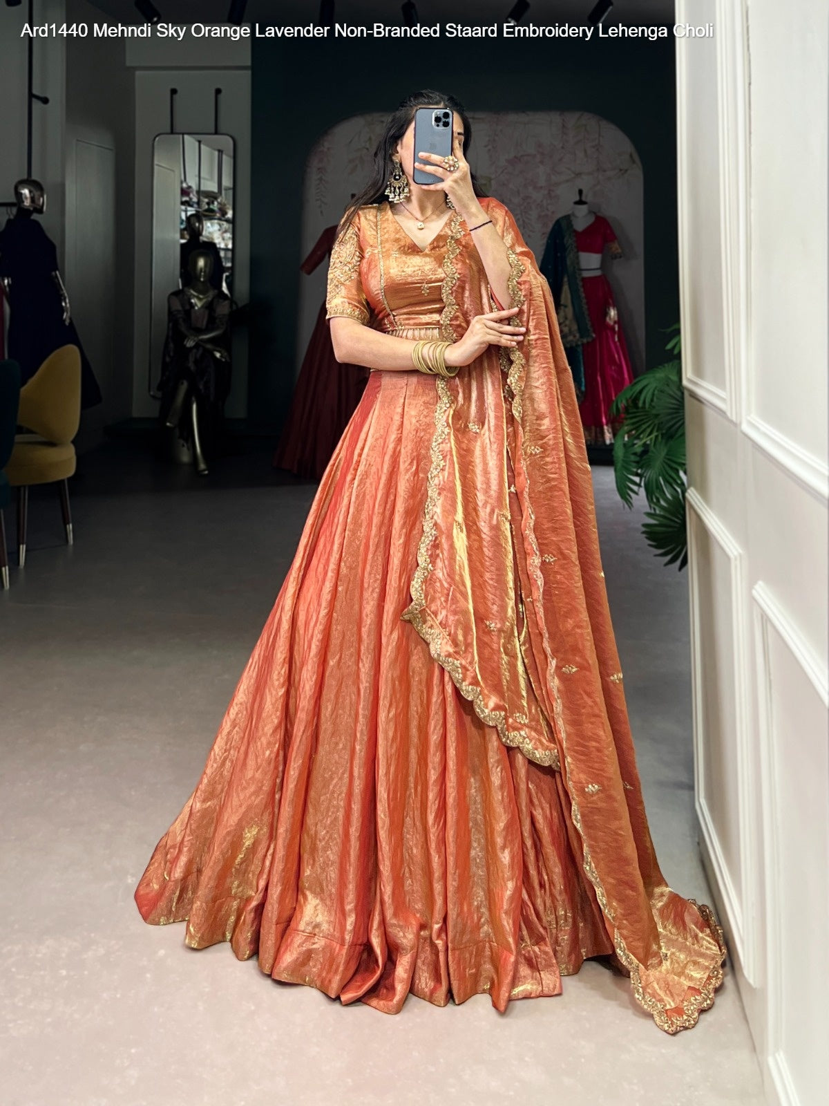 Ard1440 Mehndi Sky Orange Lavender Non-Branded Staard Embroidery Lehenga Choli