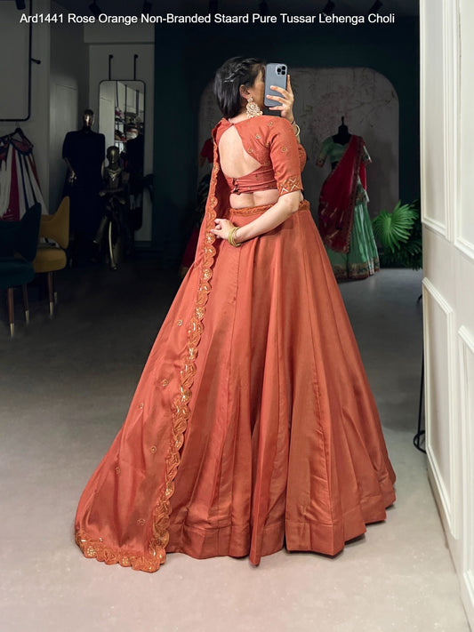 Ard1441 Rose Orange Non-Branded Staard Pure Tussar Lehenga Choli