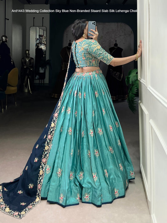 Ard1443 Wedding Collection Sky Blue Non-Branded Staard Slab Silk Lehenga Choli