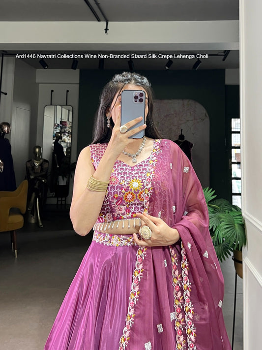 Ard1446 Navratri Collections Wine Non-Branded Staard Silk Crepe Lehenga Choli