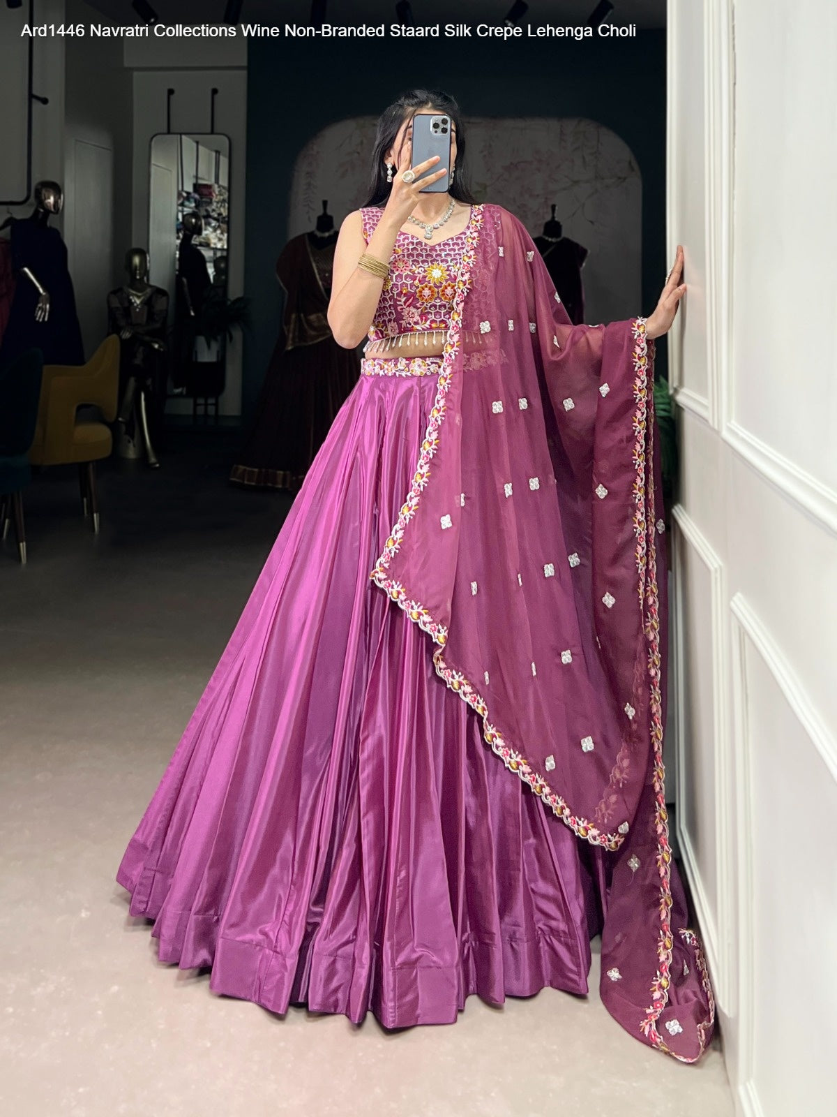 Ard1446 Navratri Collections Wine Non-Branded Staard Silk Crepe Lehenga Choli
