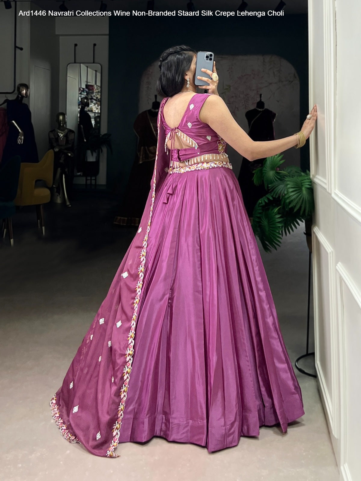 Ard1446 Navratri Collections Wine Non-Branded Staard Silk Crepe Lehenga Choli