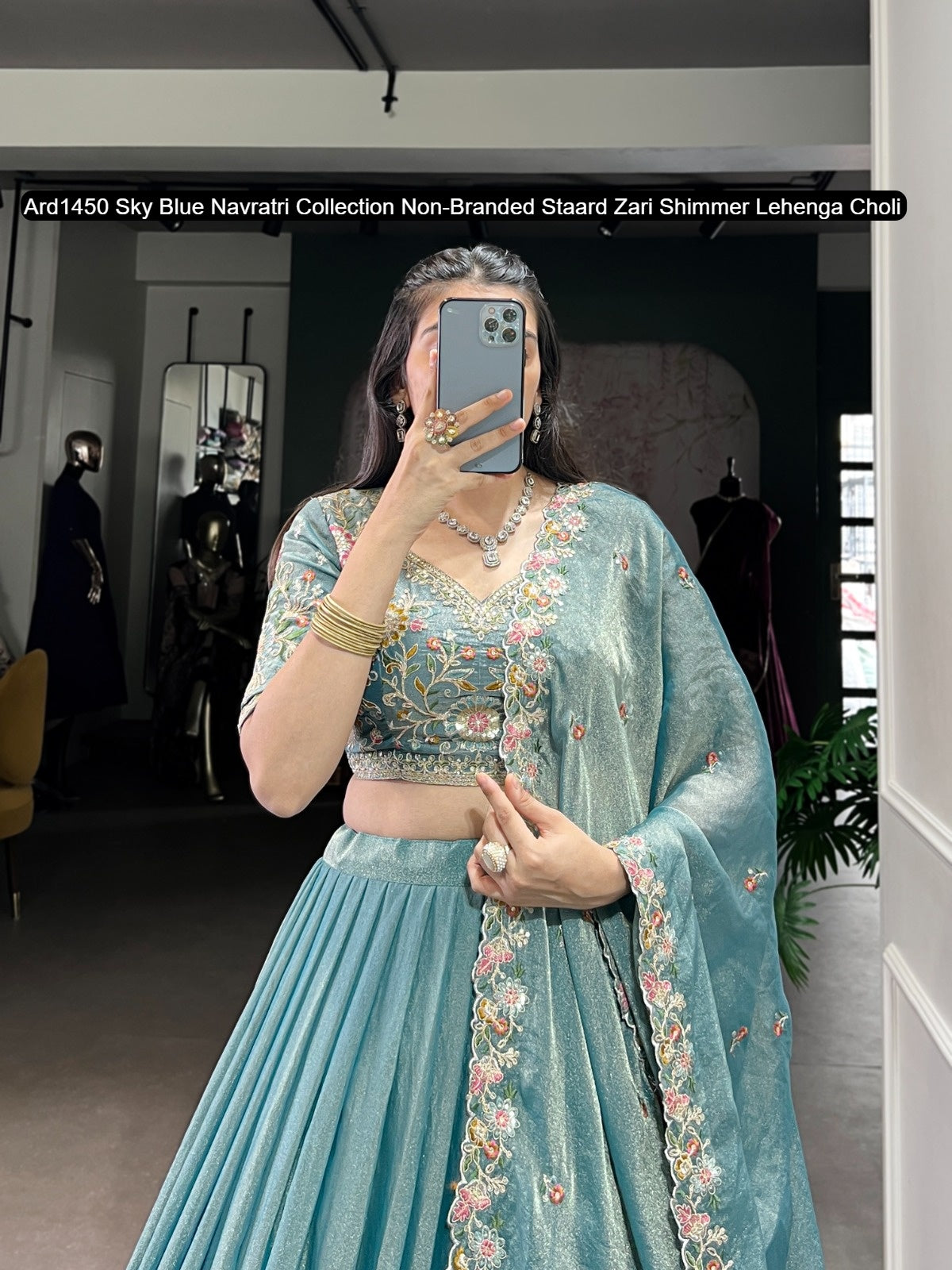 Ard1450 Sky Blue Navratri Collection Non-Branded Staard Zari Shimmer Lehenga Choli