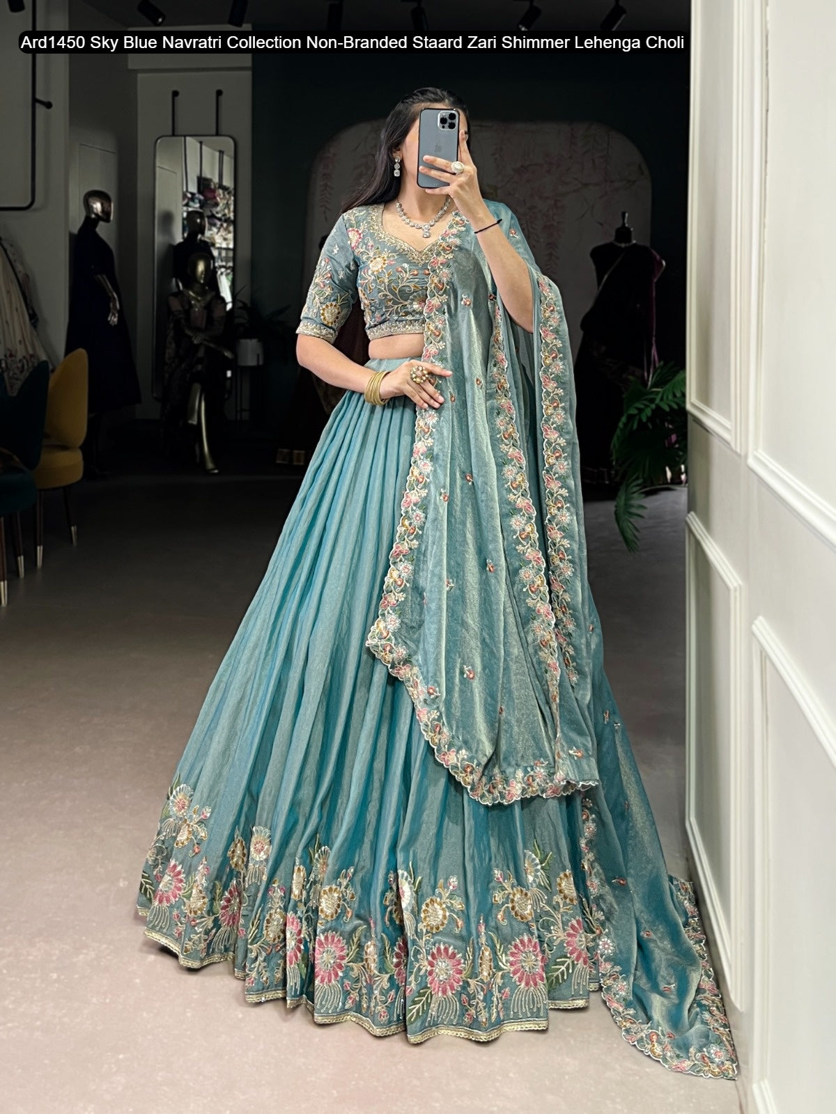 Ard1450 Sky Blue Navratri Collection Non-Branded Staard Zari Shimmer Lehenga Choli