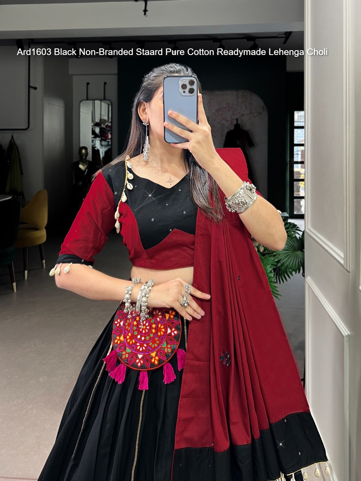 Ard1603 Black Non-Branded Staard Pure Cotton Readymade Lehenga Choli