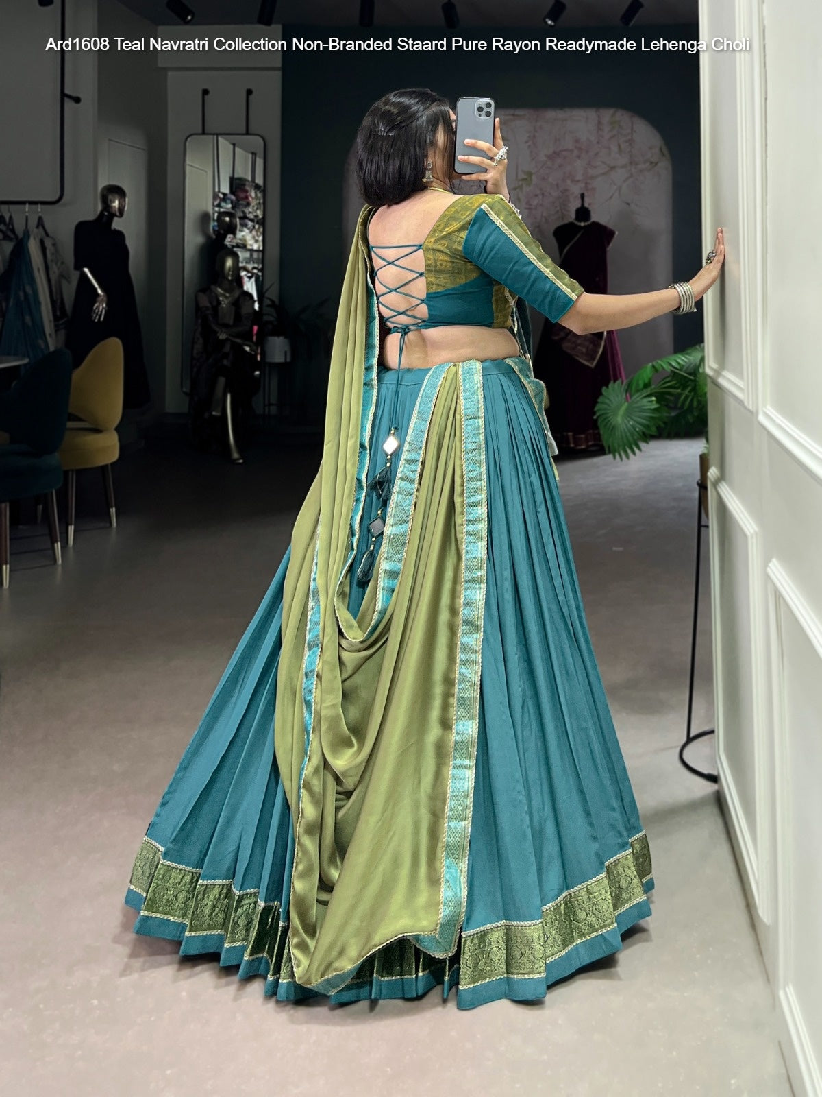 Ard1608 Teal Navratri Collection Non-Branded Staard Pure Rayon Readymade Lehenga Choli