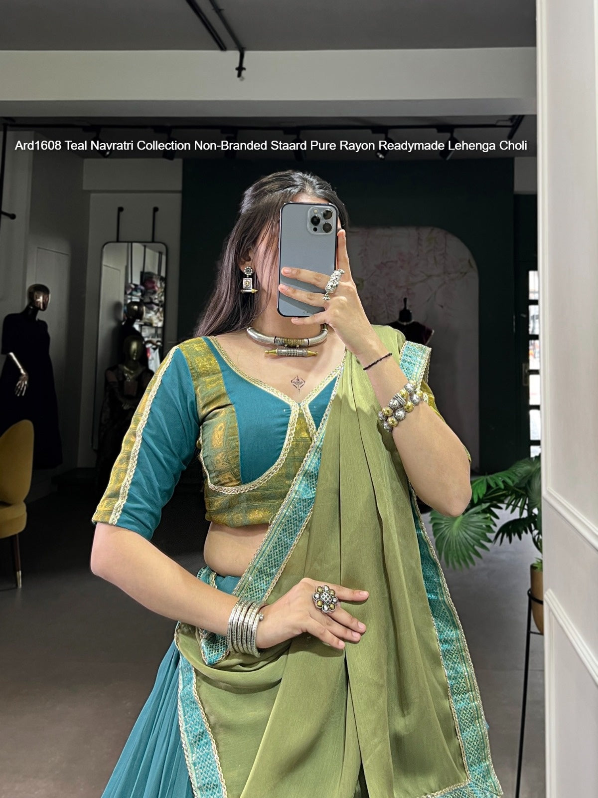 Ard1608 Teal Navratri Collection Non-Branded Staard Pure Rayon Readymade Lehenga Choli