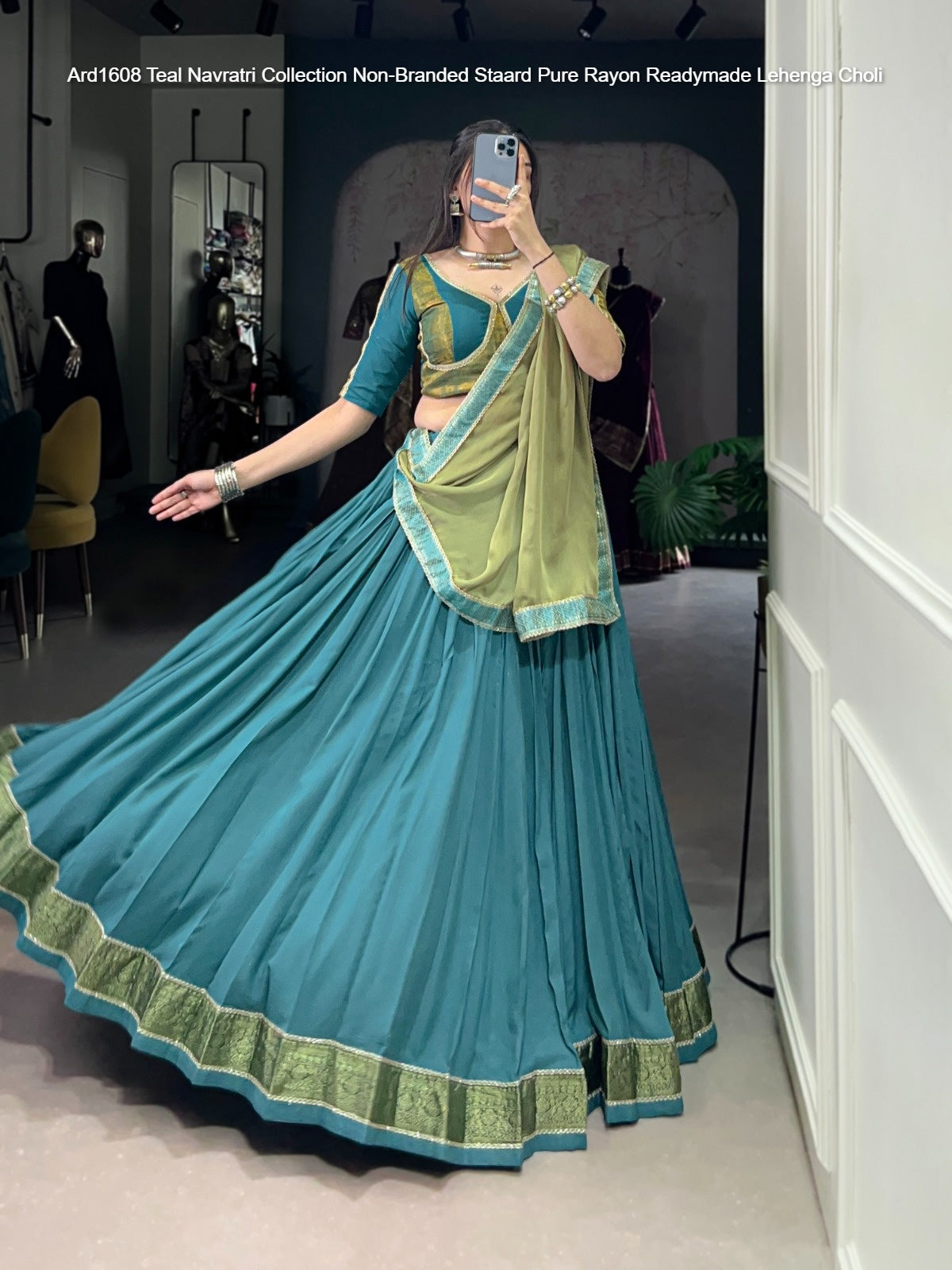 Ard1608 Teal Navratri Collection Non-Branded Staard Pure Rayon Readymade Lehenga Choli