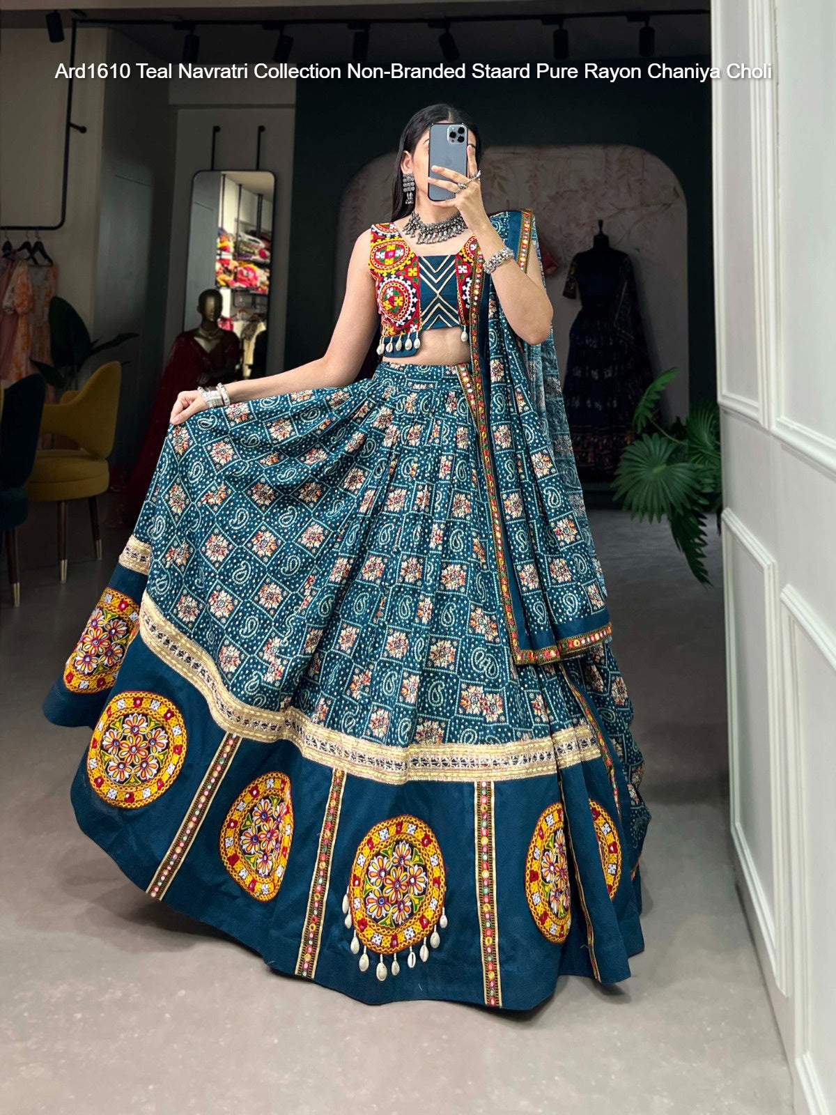 Ard1610 Teal Navratri Collection Non-Branded Staard Pure Rayon Chaniya Choli