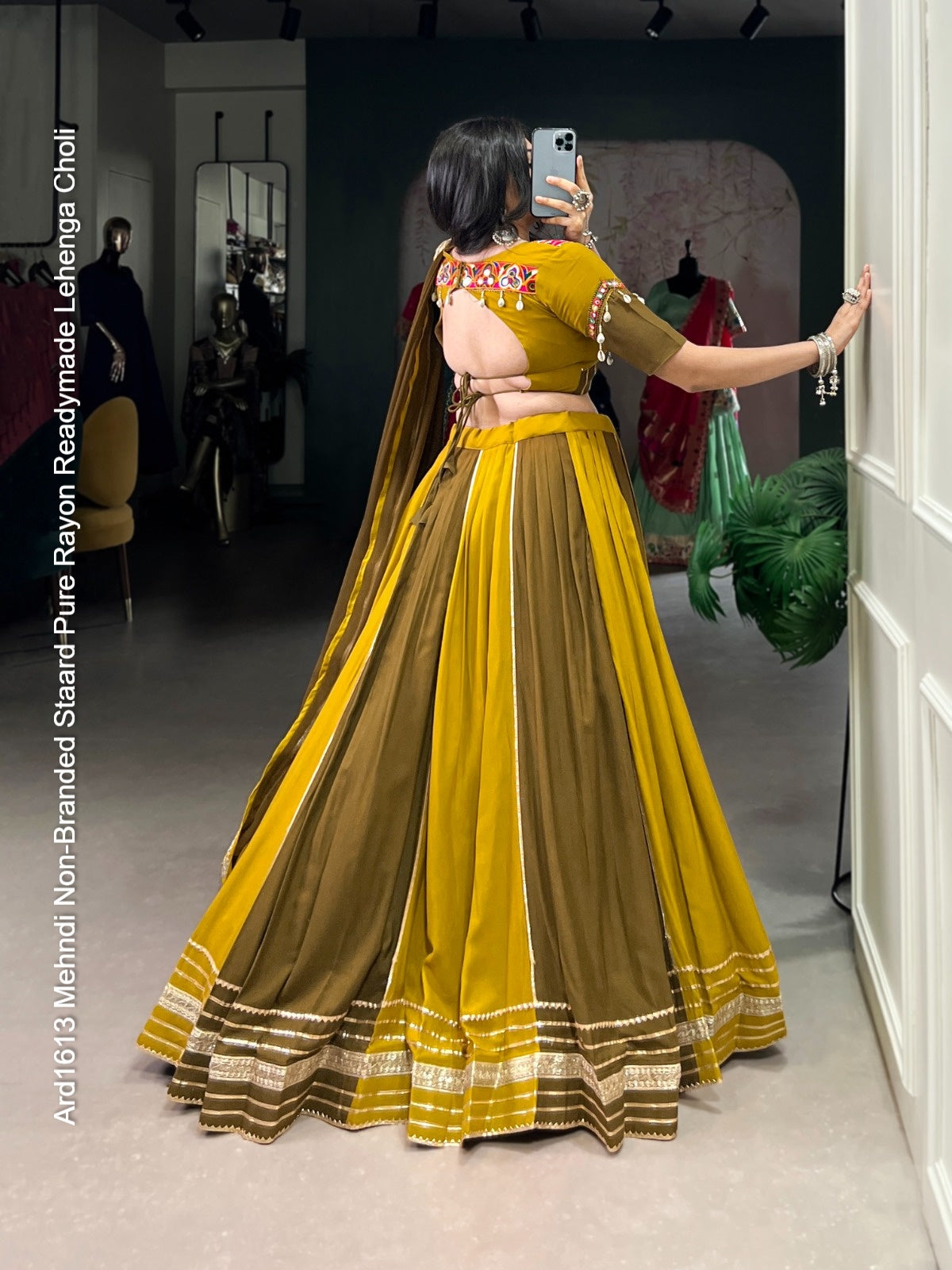 Ard1613 Mehndi Non-Branded Staard Pure Rayon Readymade Lehenga Choli