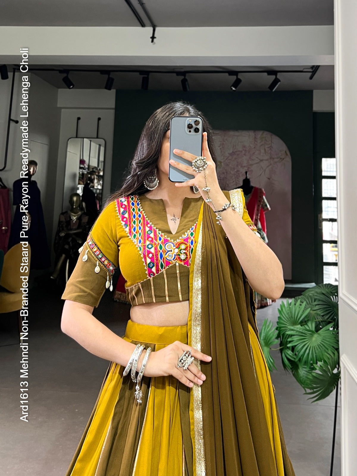 Ard1613 Mehndi Non-Branded Staard Pure Rayon Readymade Lehenga Choli