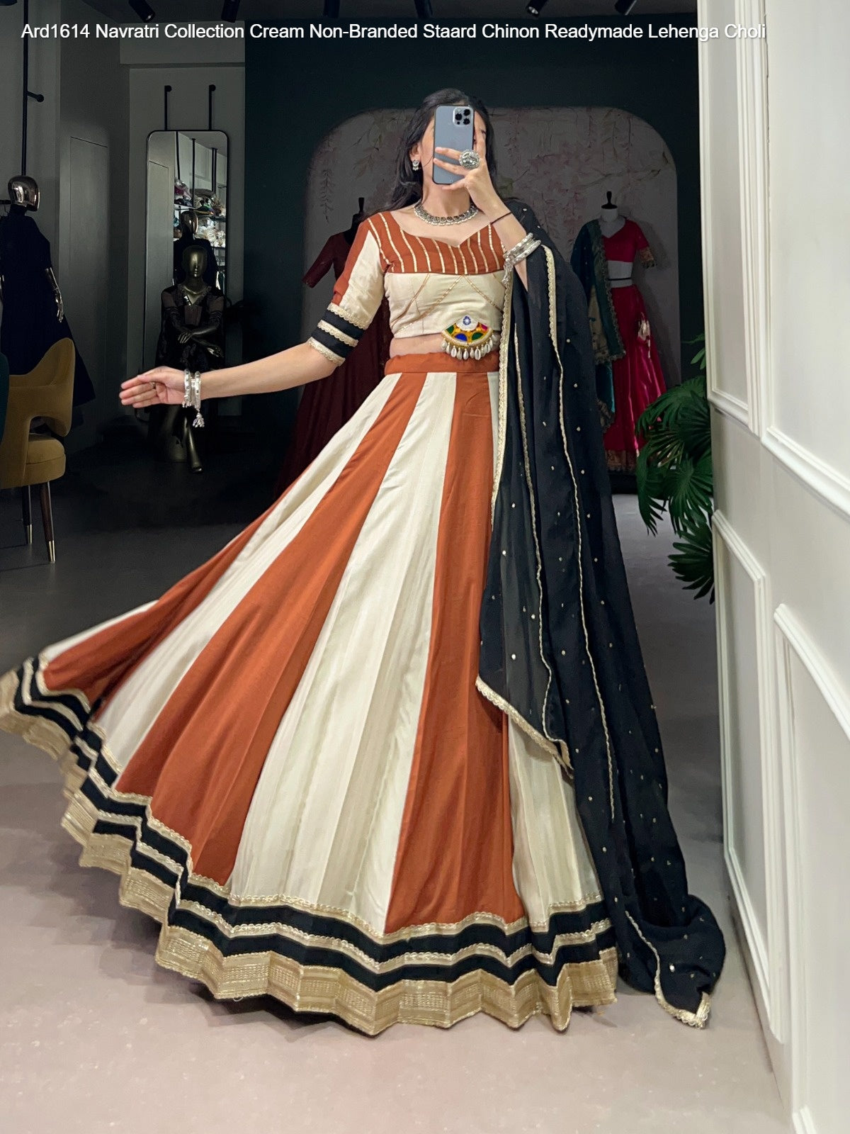 Ard1614 Navratri Collection Cream Non-Branded Staard Chinon Readymade Lehenga Choli