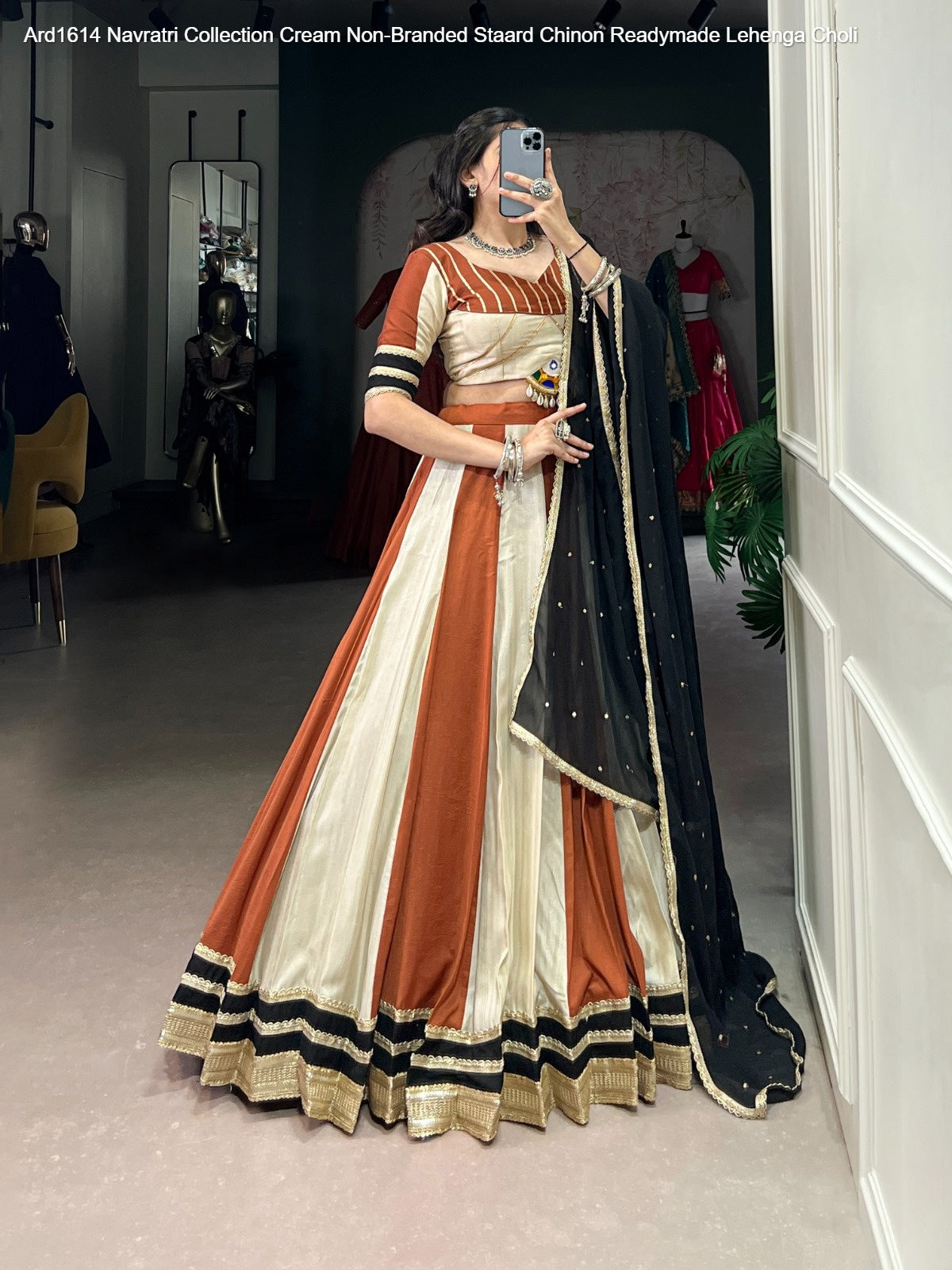 Ard1614 Navratri Collection Cream Non-Branded Staard Chinon Readymade Lehenga Choli