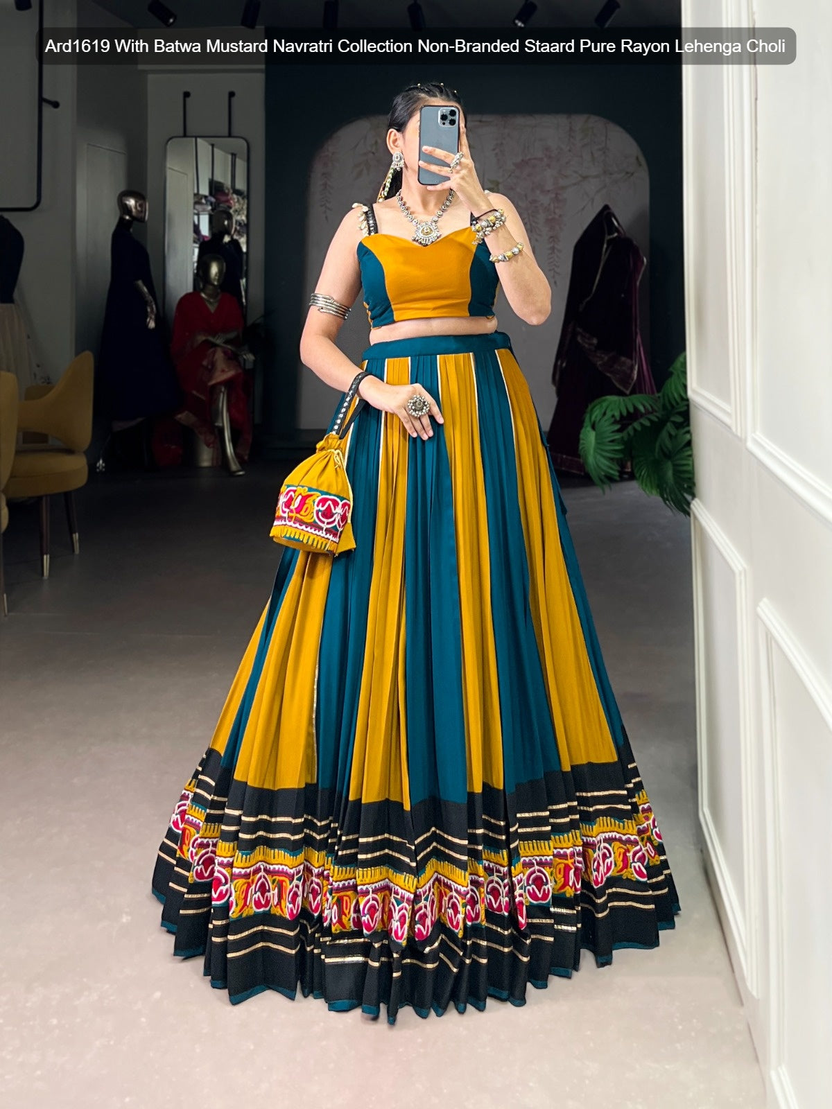 Ard1619 With Batwa Mustard Navratri Collection Non-Branded Staard Pure Rayon Lehenga Choli